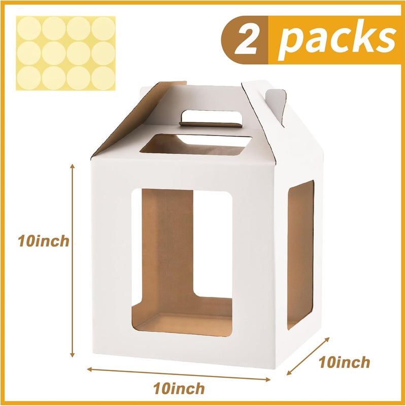 WINHPH Tall Cake Boxes 6 Windows with handle,10x10x10 Tall Cake Carrier, Tiered Cake Box, Square cake box,largeTake Out Transport Containers Ideal for 10" & 12" Tiered Cakes (2Pack-White) - Image 2